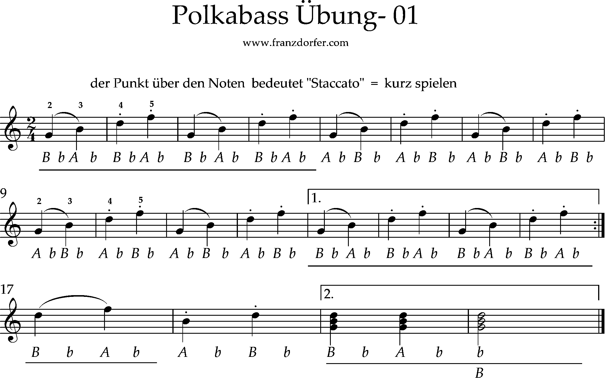 Steirsche Harmonika lernen- Polkabass- Übung 1-staccato